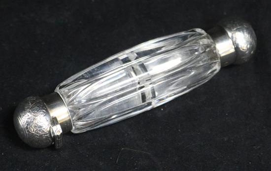 A late Victorian silver mounted double ended glass scent bottle by George Brace, London, 1886, 4.5in.